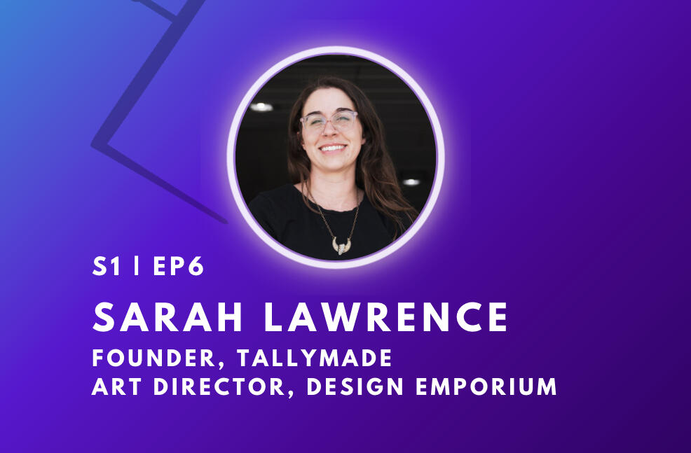 purple background and guest speaker in foreground